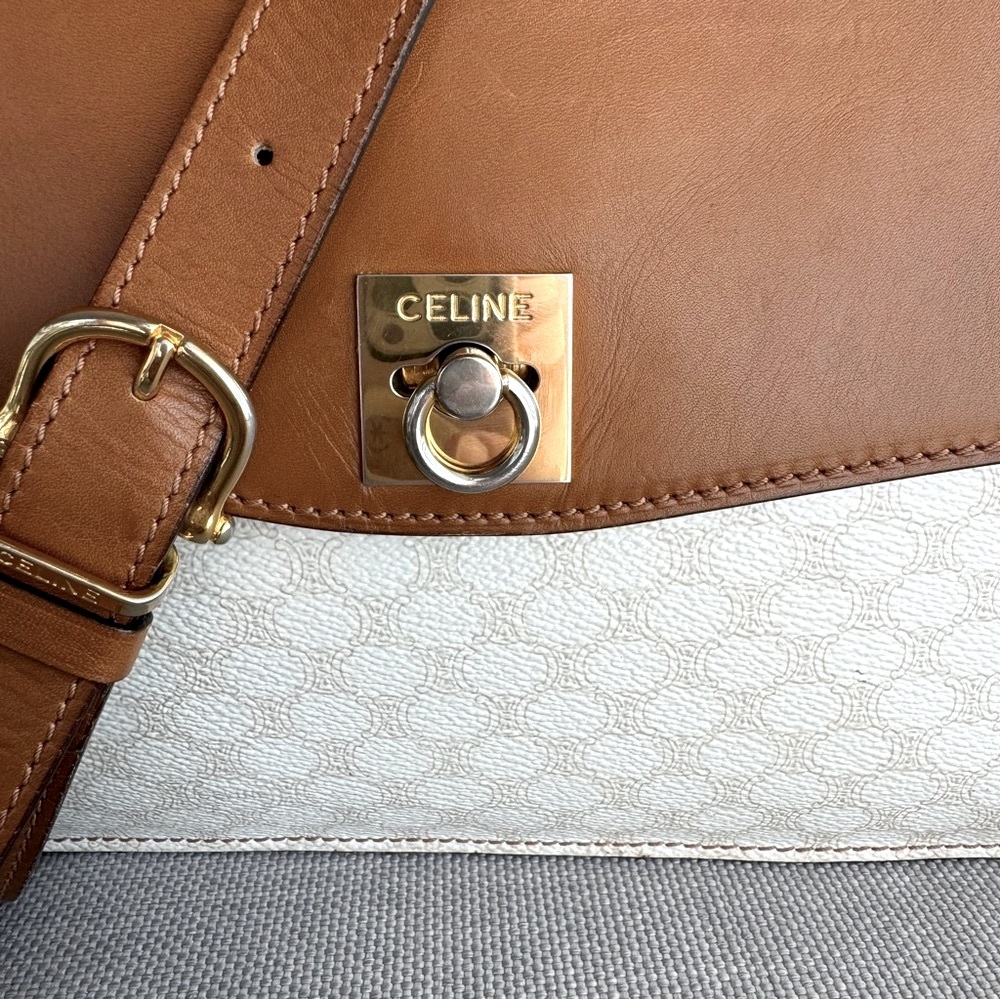 Celine Vintage Brown and Cream Leather Shoulder Crossbody Bag